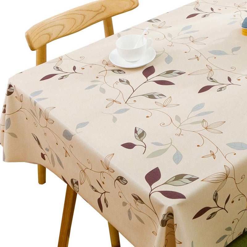 TruDelve Heavy Duty Vinyl Tablecloth Beige Plastic Table Cloth Waterproof Wipeable Oilcloth Tablecloths for Rectangle Tables (54'' x 72'', Leaves) - Image 1